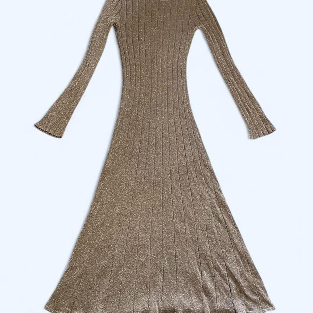 Rib-knit flare midi dress with Lurex® gold metallic threads size XXS by J.Crew